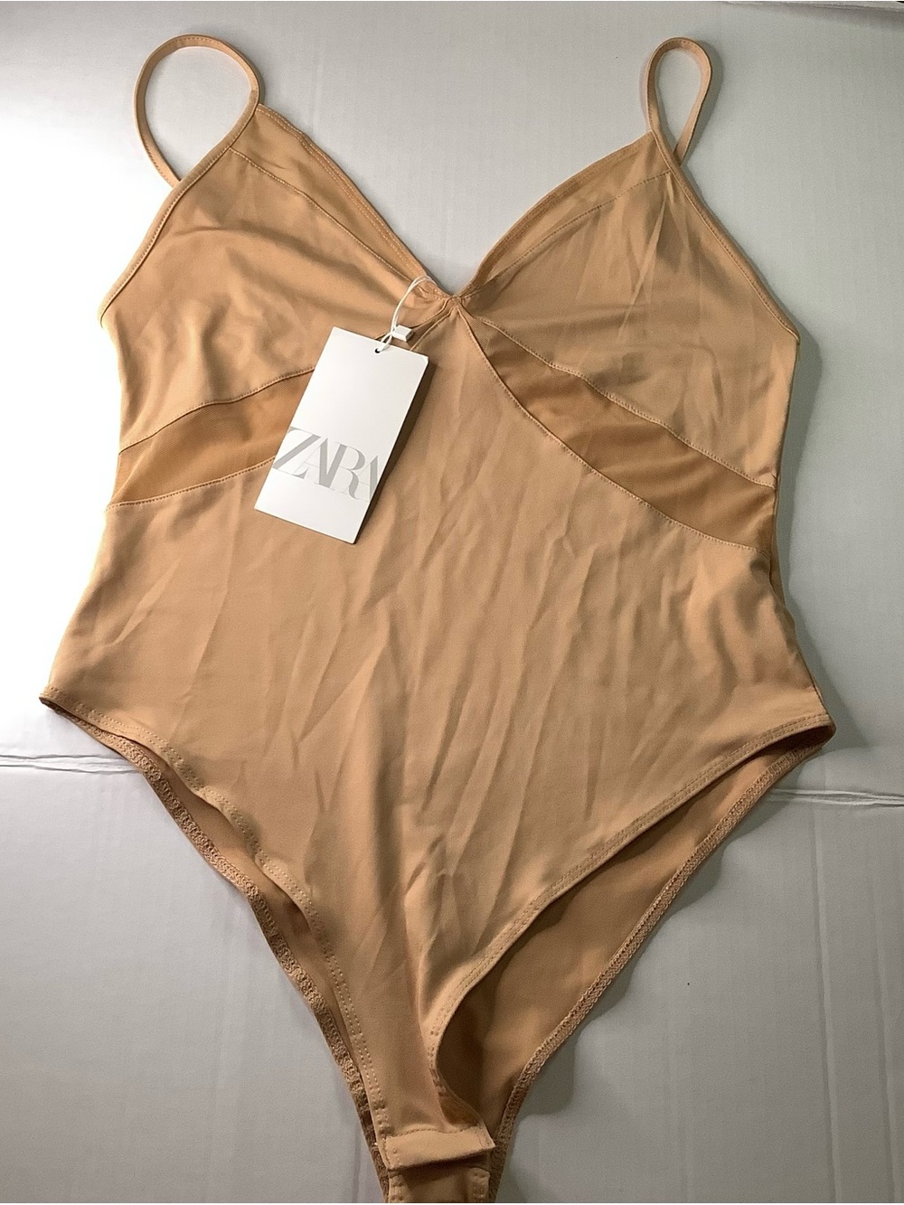 ZARA Beige Nude Stretch Bodysuit Camisole